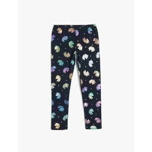 Kız Çocuk Parlak Unicorn Baskılı Beli Lastikli Pamuklu Tayt 5SKG40096AK - KOTON - LACİVERT - 7-8 YAŞ