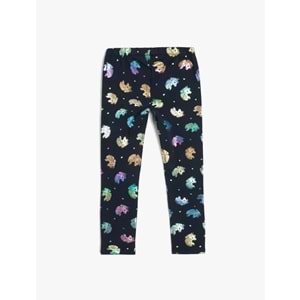 Kız Çocuk Parlak Unicorn Baskılı Beli Lastikli Pamuklu Tayt 5SKG40096AK - KOTON - LACİVERT - 7-8 YAŞ