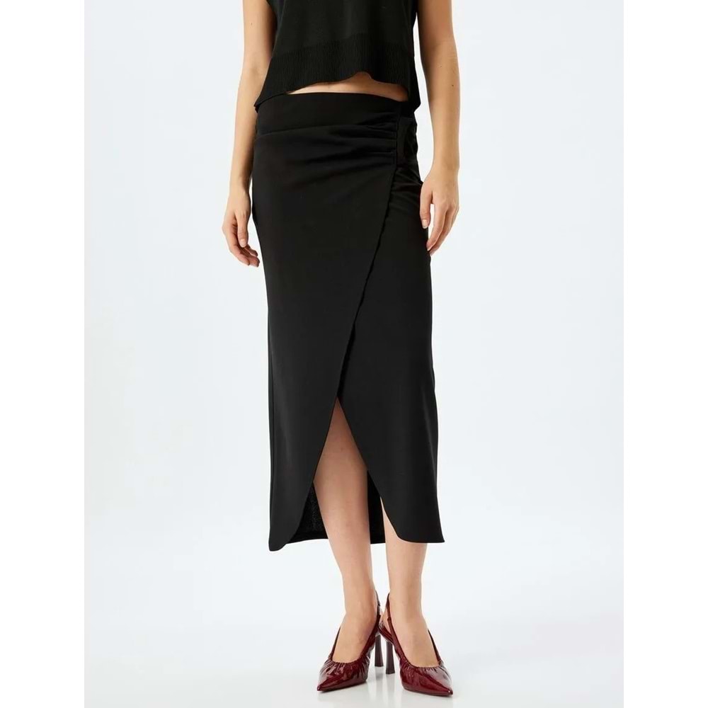 Midi Boy Asimetrik Kruvaze Etek 5SAK10037EK - KOTON - SİYAH - S