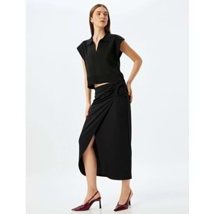 Midi Boy Asimetrik Kruvaze Etek 5SAK10037EK - KOTON - SİYAH - S