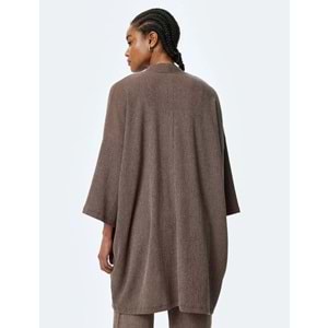Kadın Giyim Viskon Karışımlı Rahat Kalıp Geniş Uzun Kollu Kimono 5SAK30054EK - KOTON - KAHVERENGİ - S