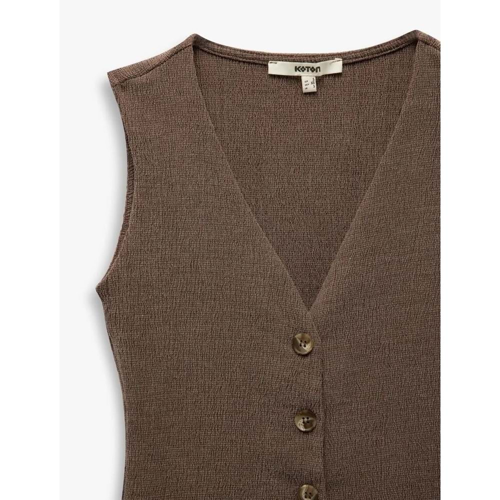 Kadın Giyim Slim Fit Kolsuz Düğmeli V Yaka Yelek 5SAK30059EK - KOTON - KAHVERENGİ - M