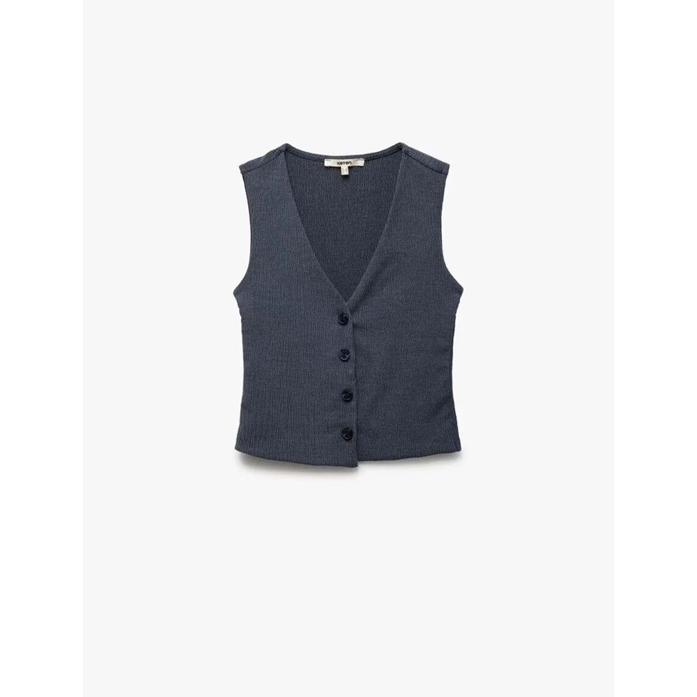Kadın Giyim Slim Fit Kolsuz Düğmeli V Yaka Yelek 5SAK30059EK - KOTON - LACİVERT - M