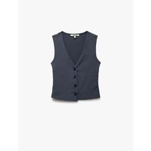 Kadın Giyim Slim Fit Kolsuz Düğmeli V Yaka Yelek 5SAK30059EK - KOTON - LACİVERT - M