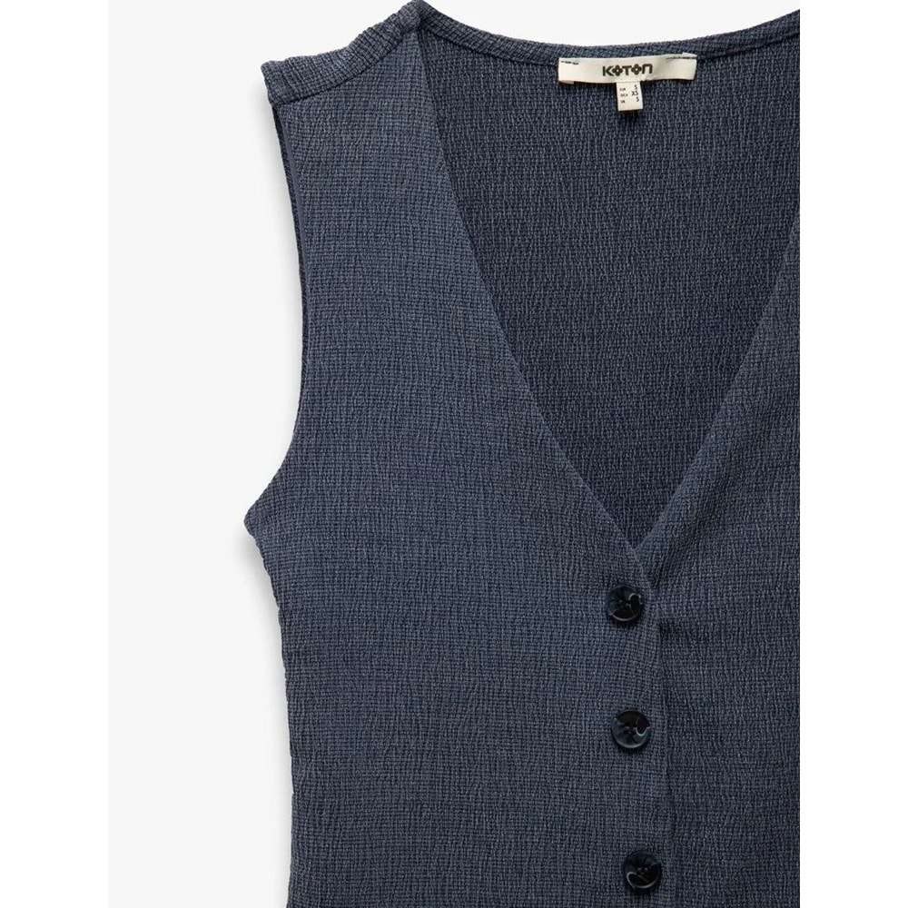 Kadın Giyim Slim Fit Kolsuz Düğmeli V Yaka Yelek 5SAK30059EK - KOTON - LACİVERT - M