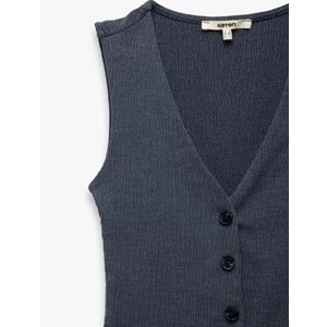 Kadın Giyim Slim Fit Kolsuz Düğmeli V Yaka Yelek 5SAK30059EK - KOTON - LACİVERT - M