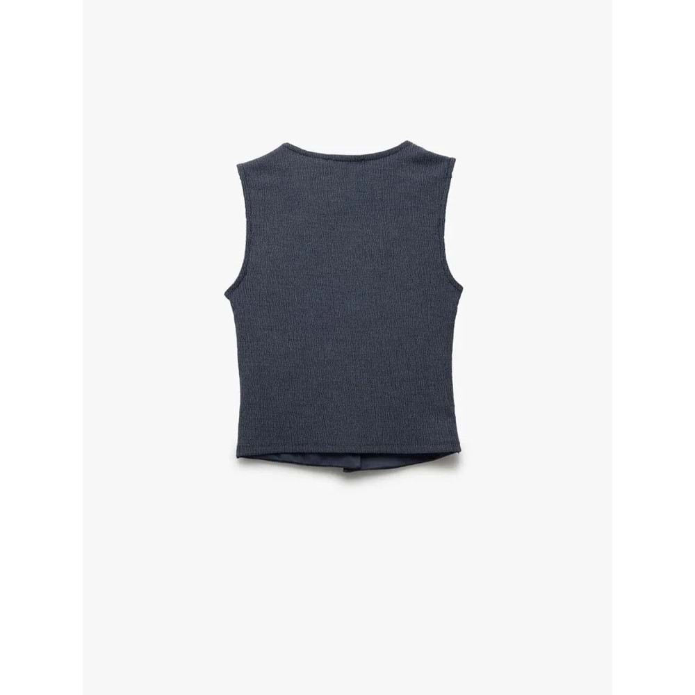 Kadın Giyim Slim Fit Kolsuz Düğmeli V Yaka Yelek 5SAK30059EK - KOTON - LACİVERT - M