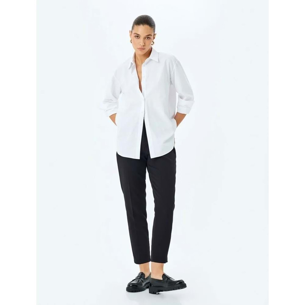 Kadın Giyim Slim Fit Kemerli Yüksek Bel Cigarette Pantolon 5SAK40031UW - KOTON - SİYAH - 40