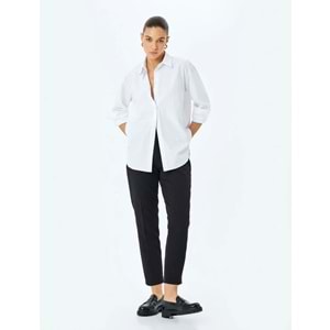 Kadın Giyim Slim Fit Kemerli Yüksek Bel Cigarette Pantolon 5SAK40031UW - KOTON - SİYAH - 40