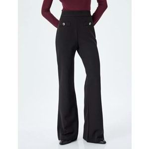 Yüksek Bel Geniş Paça Kumaş Pantolon 5SAK40059UW - KOTON - SİYAH - 38