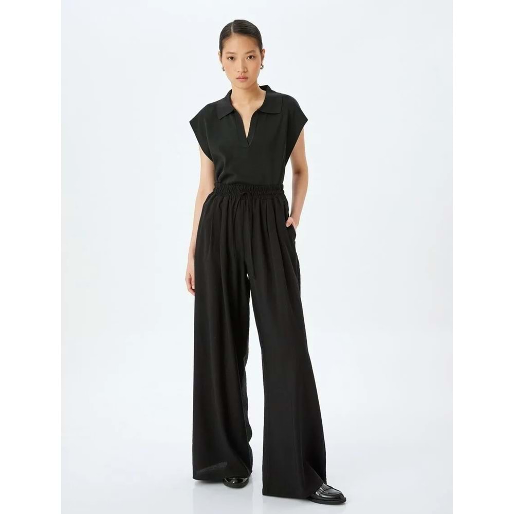 Geniş Paça Yüksek Bel Pantolon 5SAK40086UW - KOTON - SİYAH - 34
