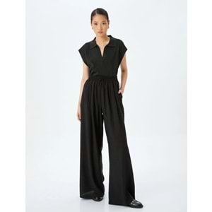 Geniş Paça Yüksek Bel Pantolon 5SAK40086UW - KOTON - SİYAH - 34