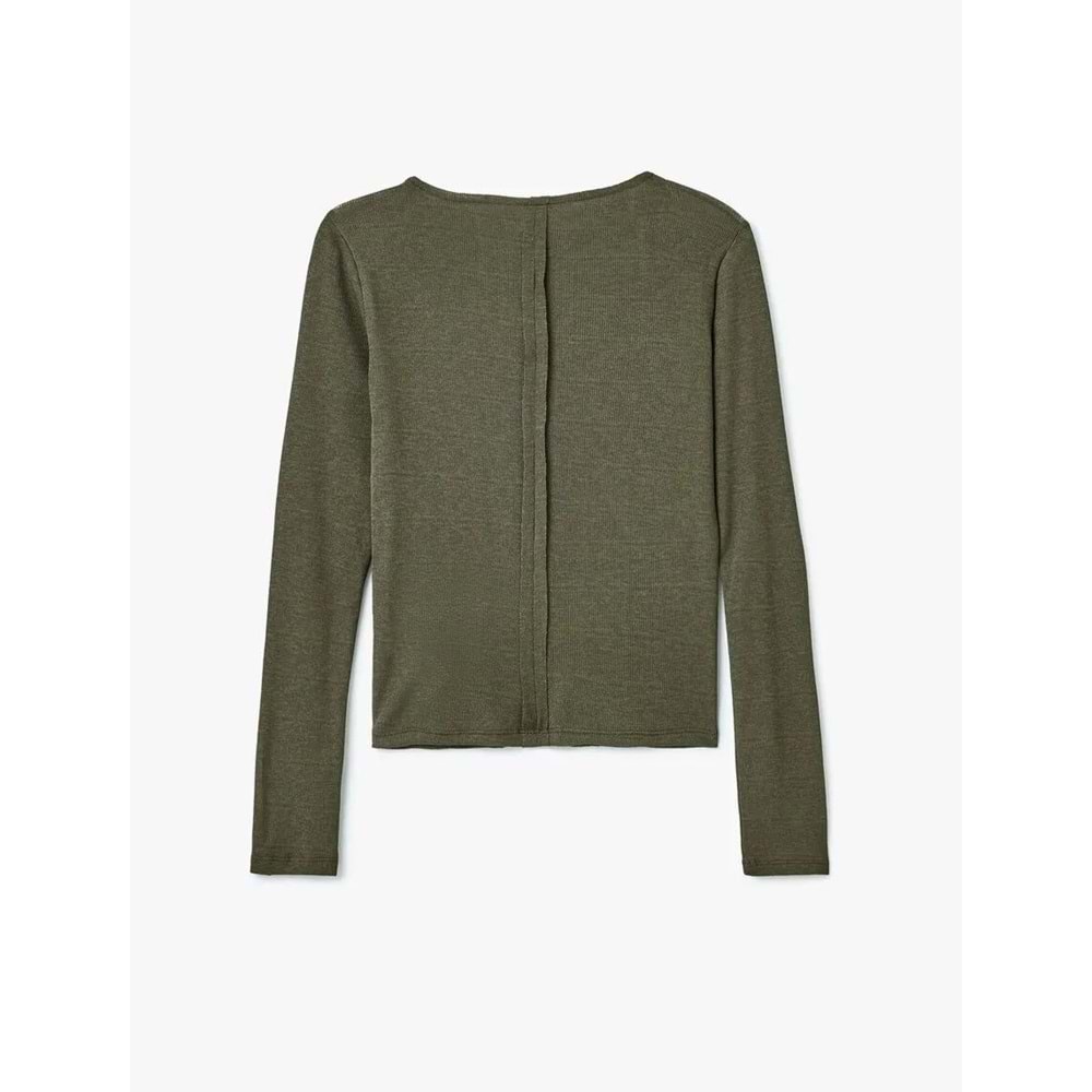 Nervür Detaylı Kayık Yaka Uzun Kollu Slim Fit Tişört 5SAL10392IK