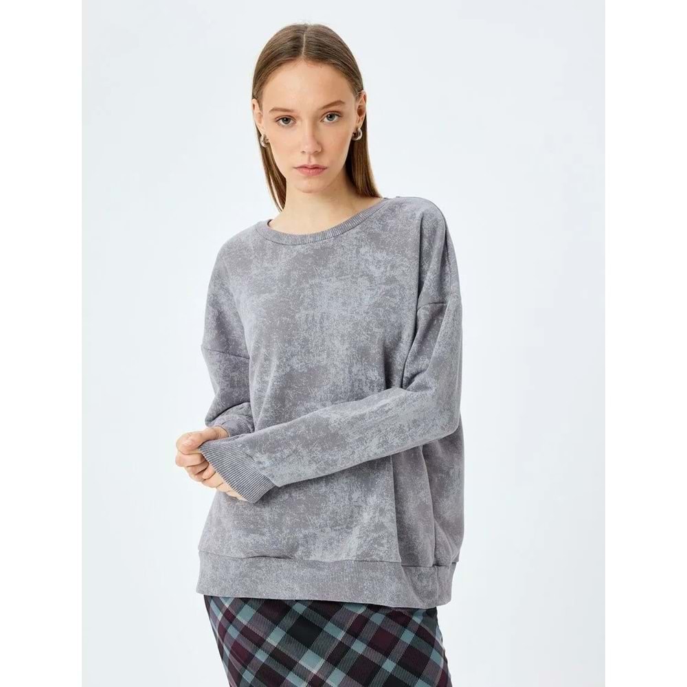 Soyut Baskılı Oversize Yıkamalı Bisiklet Yaka Sweatshirt 5SAL10533IK