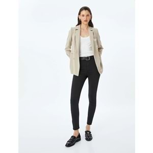 Yüksek Bel Skinny Fit Dar Paça Düğmeli Kot Pantolon 5SAL40002MW