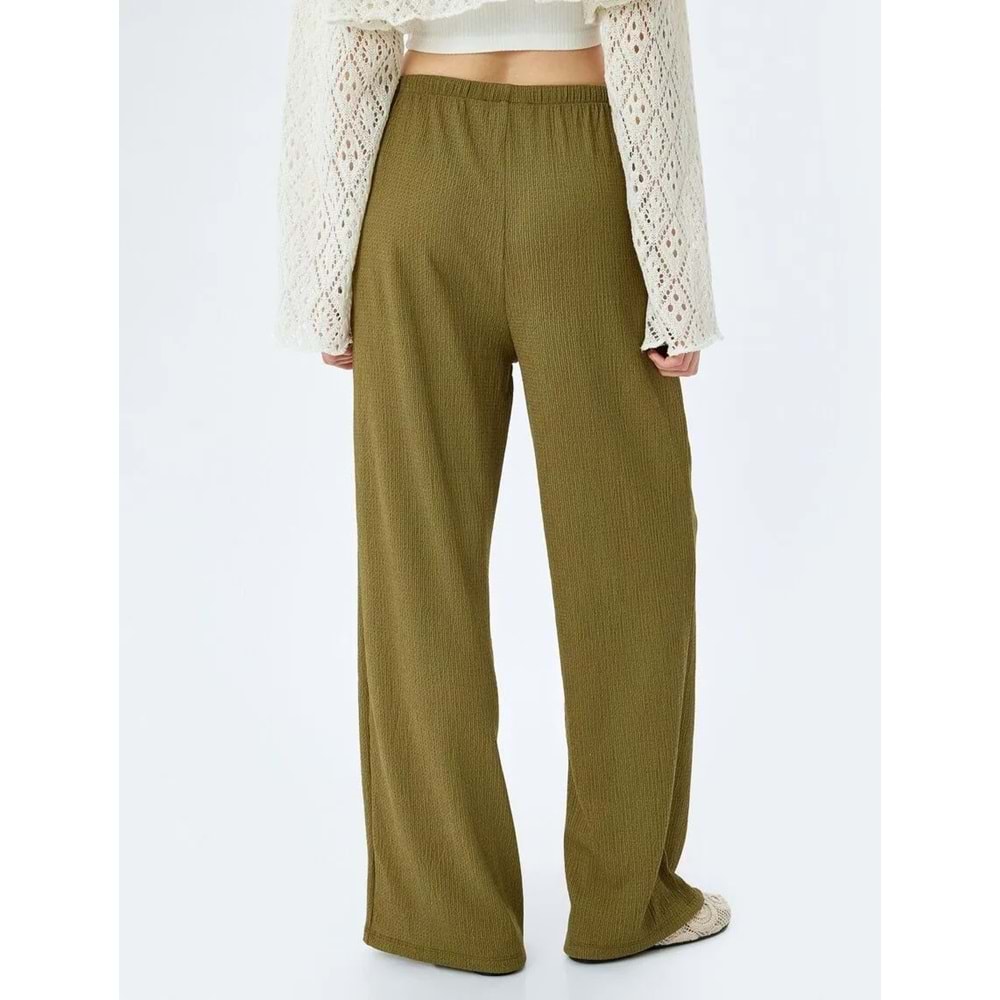 Yüksek Bel Geniş Paça Beli Bağcıklı Pantolon 5SAL40073IK - KOTON - HAKİ - S
