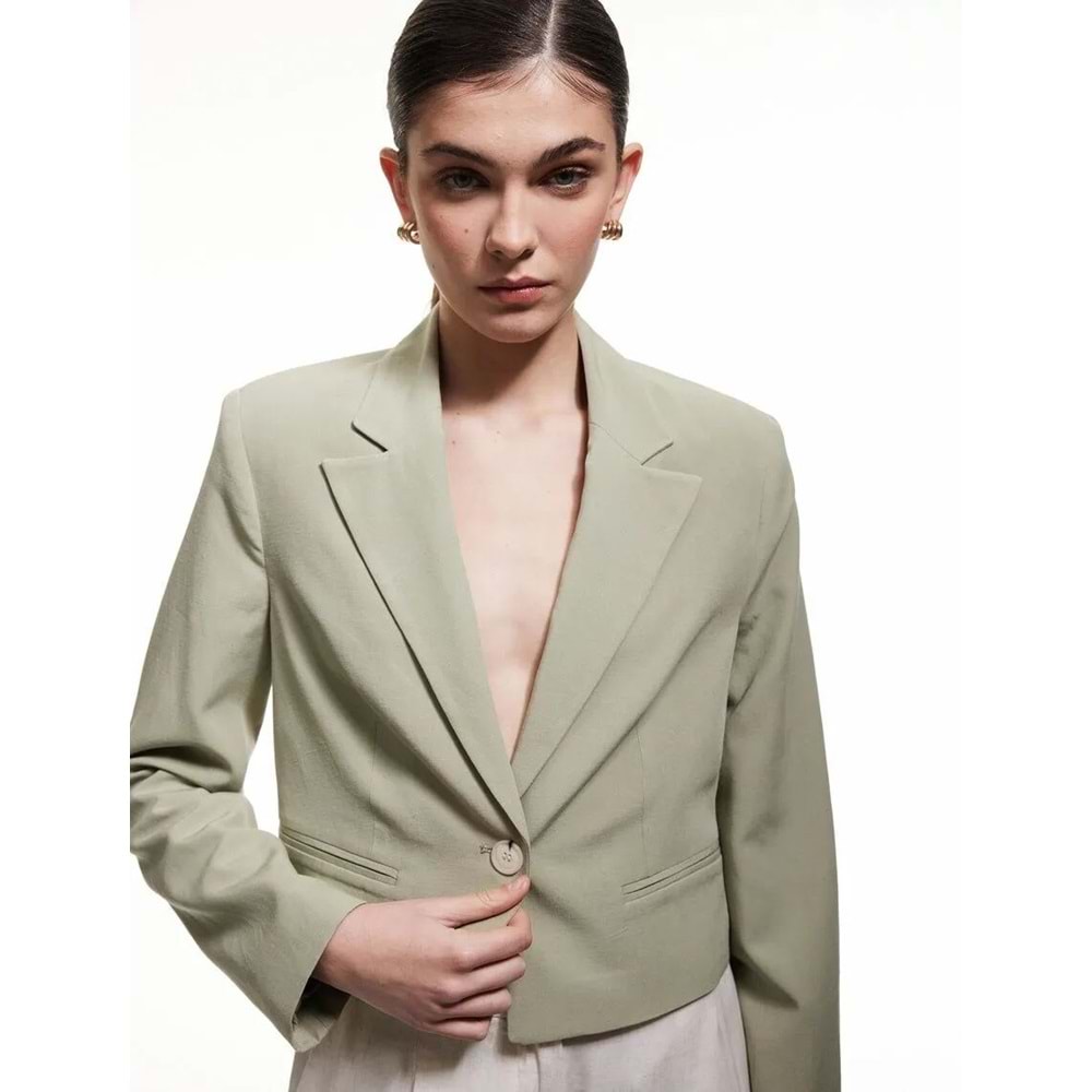 Crop Blazer Ceket 5SAK50119UW - KOTON - YEŞİL - 34