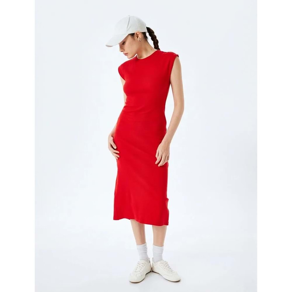 Kolsuz Bisiklet Yaka Slim Fit Midi Elbise 5SAL80055IK - KOTON - KIRMIZI - XS