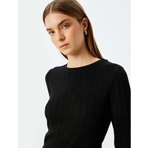 Uzun Kollu Bisiklet Yaka Bluz 5WAK80025PK - KOTON - SİYAH - S