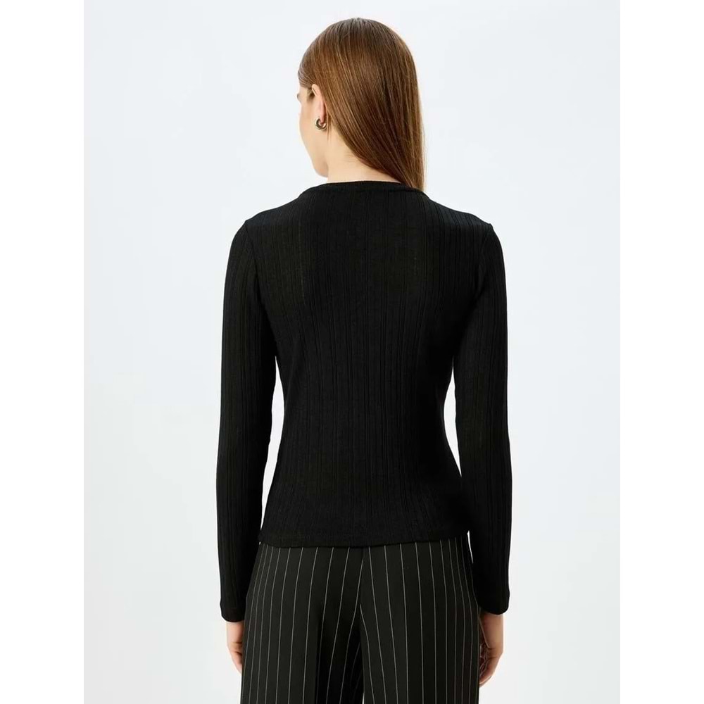 Uzun Kollu Bisiklet Yaka Bluz 5WAK80025PK - KOTON - SİYAH - S