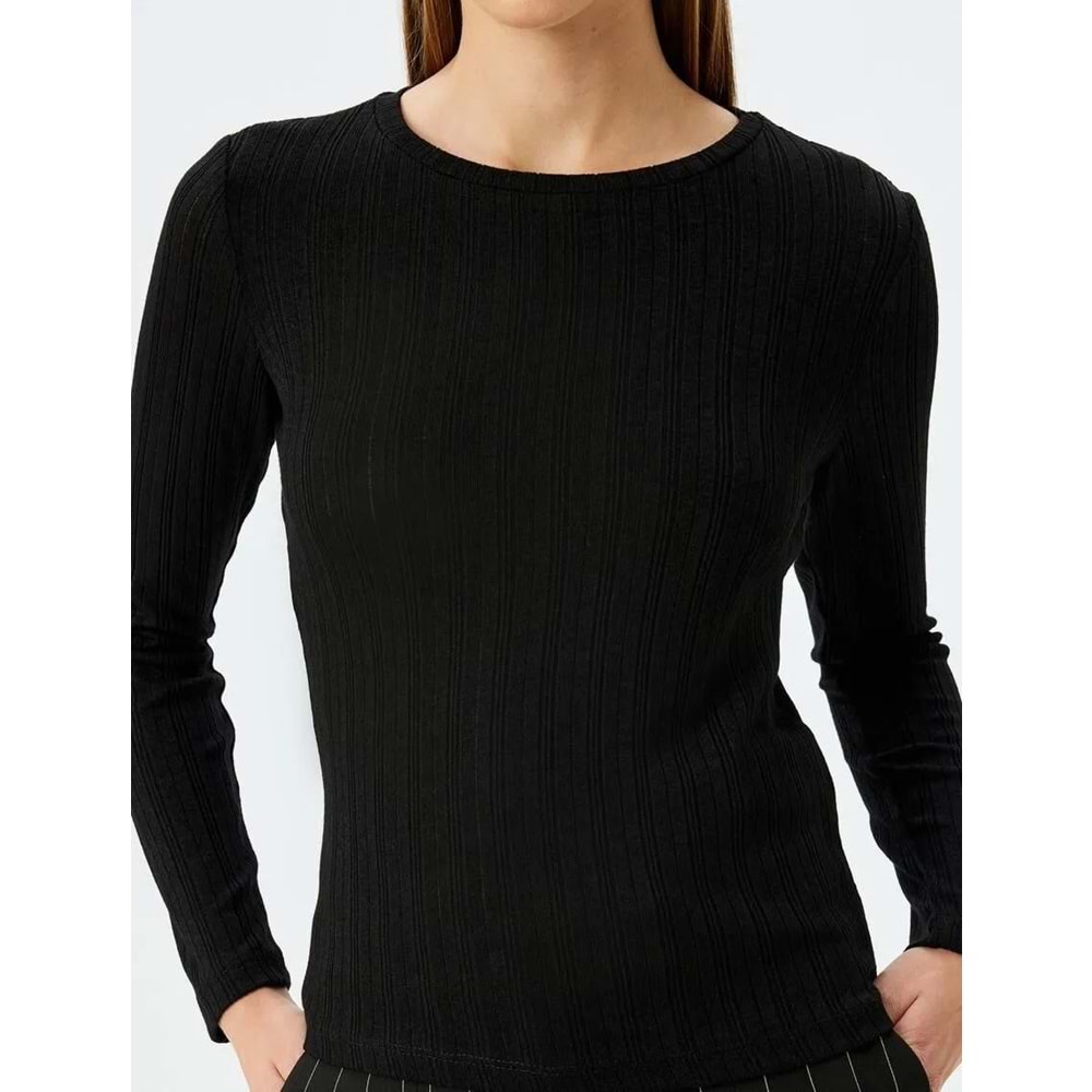 Uzun Kollu Bisiklet Yaka Bluz 5WAK80025PK - KOTON - SİYAH - S