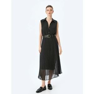 Puantiyeli Şifon Elbise 5SAK80013UW - KOTON - SİYAH - 38