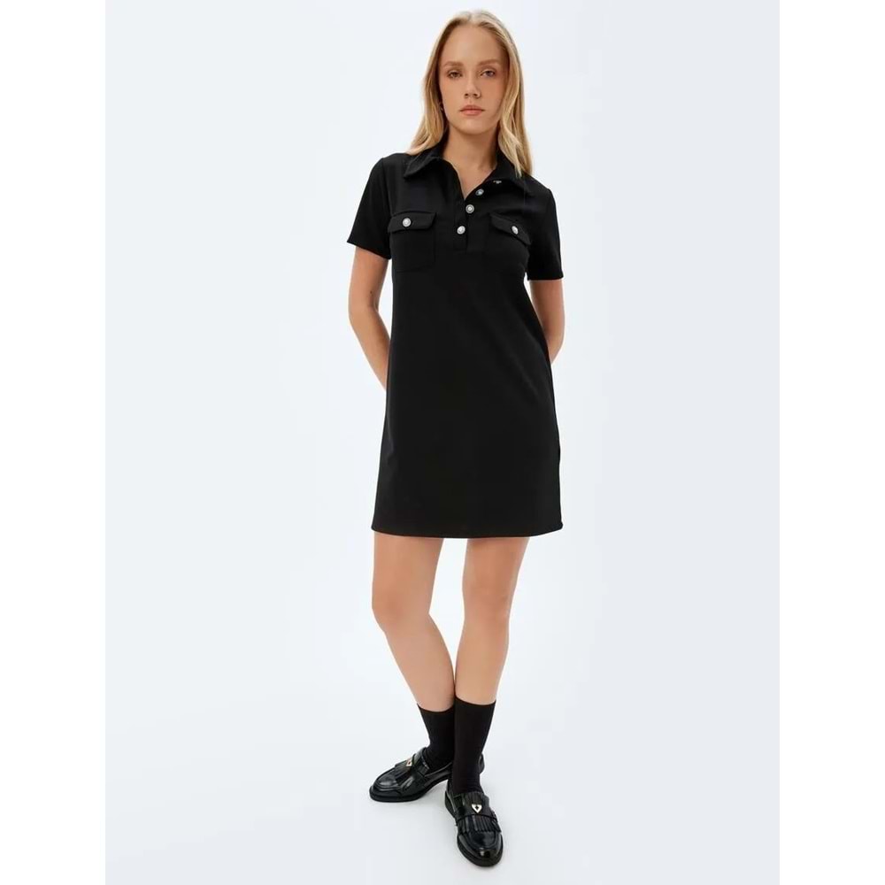 Polo Yaka Elbise 5SAK80042EK - KOTON - SİYAH - M