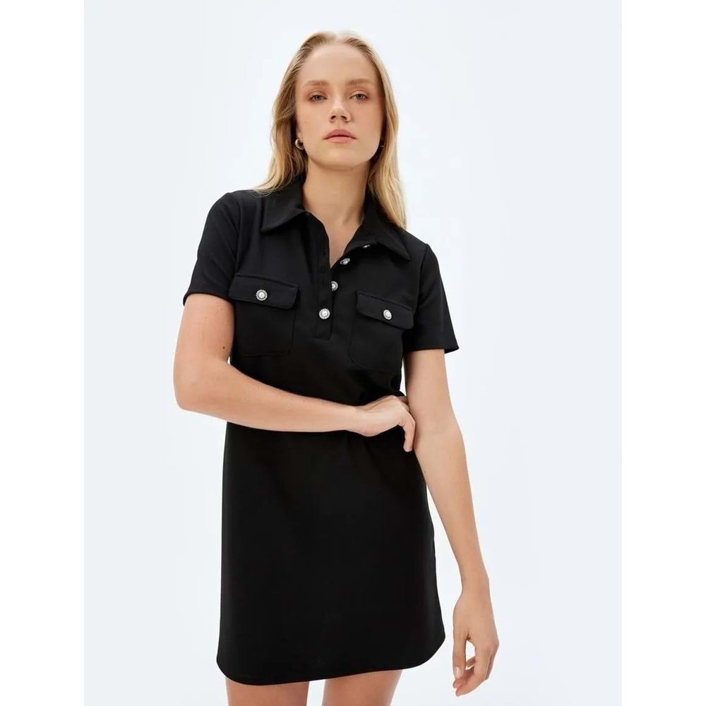 Polo Yaka Elbise 5SAK80042EK - KOTON - SİYAH - S
