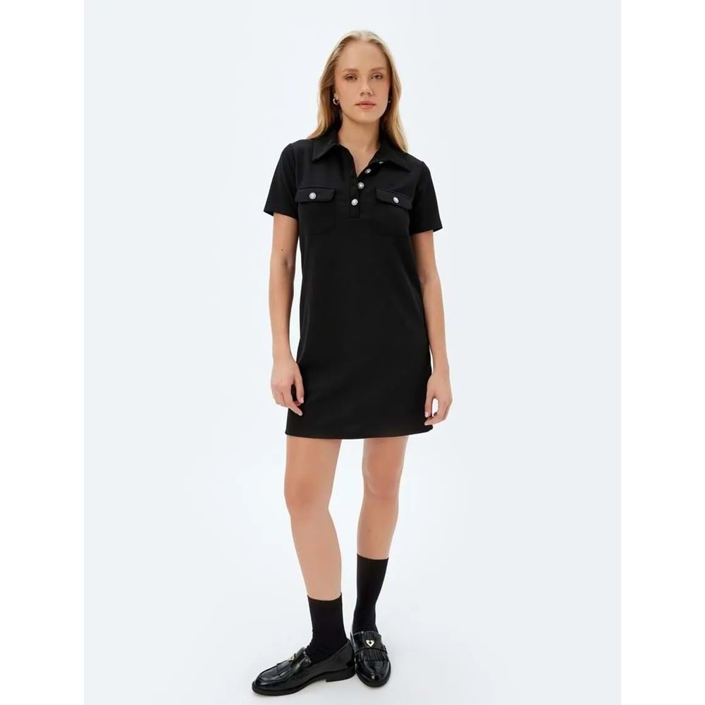Polo Yaka Elbise 5SAK80042EK - KOTON - SİYAH - S
