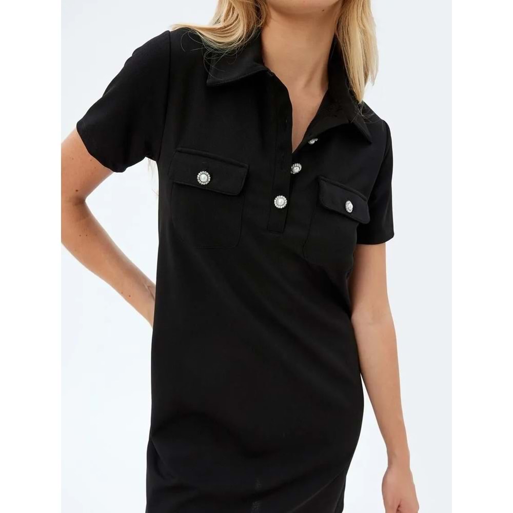 Polo Yaka Elbise 5SAK80042EK - KOTON - SİYAH - S