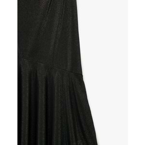 Drapeli Volanlı Abiye Elbise 5SAK80050FK - KOTON - SİYAH - M