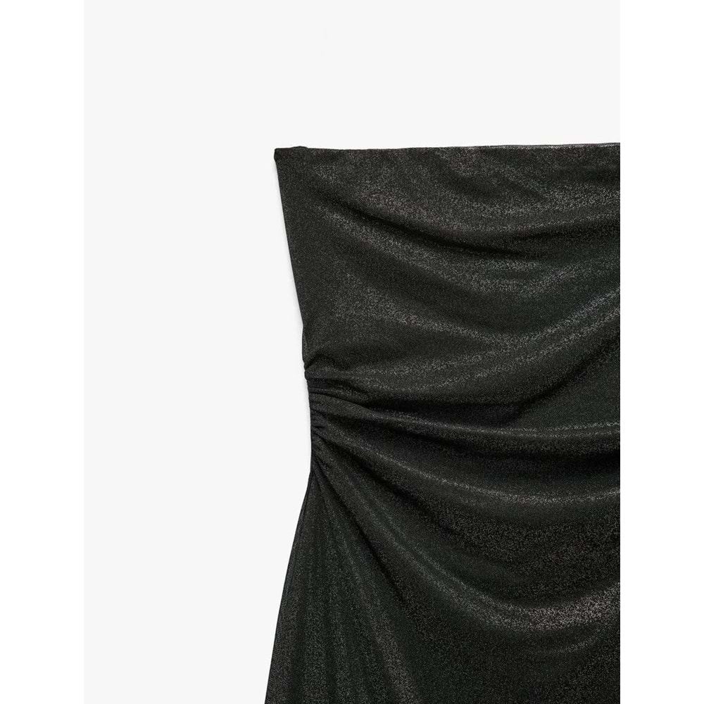 Drapeli Volanlı Abiye Elbise 5SAK80050FK - KOTON - SİYAH - M