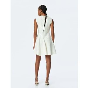 Volanlı Kloş Mini Elbise 5SAK80120EK - KOTON - EKRU - L