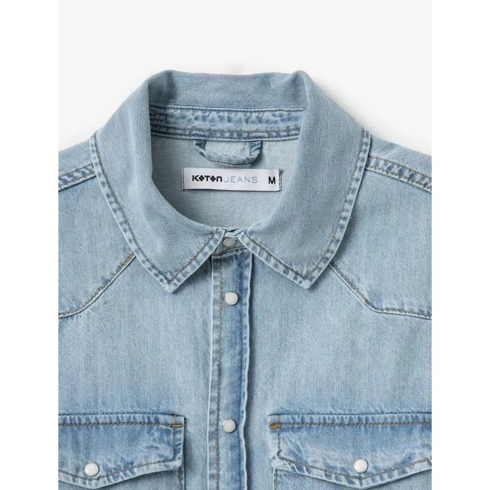 Düğmeli Jean Gömlek 5SAM60001ID - KOTON - AÇIK İNDİGO - M