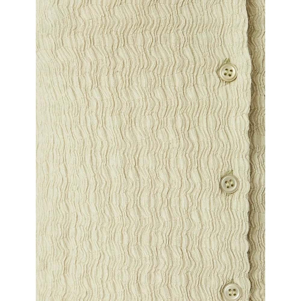 Düğmeli Gömlek Yaka Dokulu Kısa Kollu Bluz 5SAL60003IK - KOTON - YEŞİL - XS