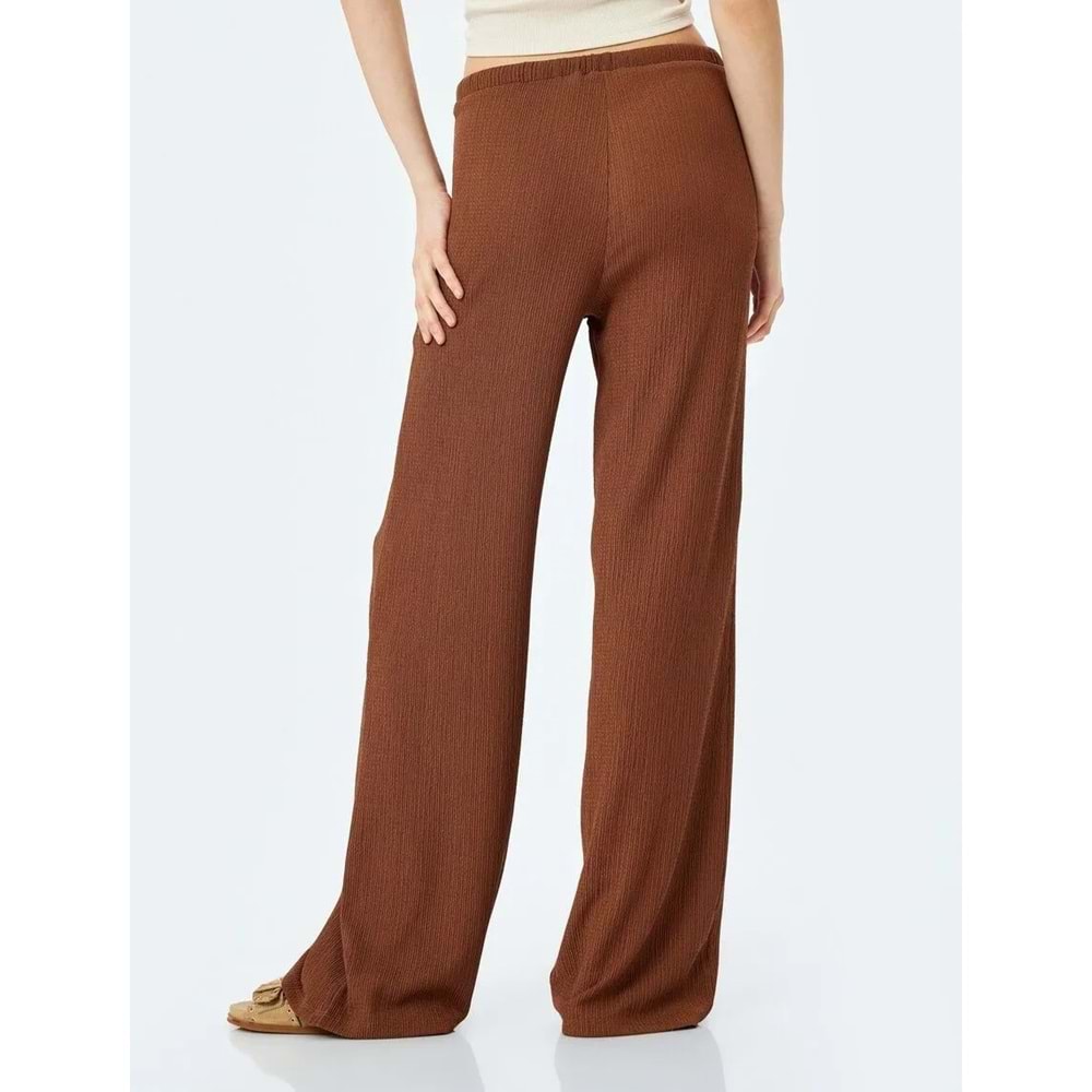 Beli Bağcıklı Yüksek Bel Bol Paça Pantolon 5SAL40050IK - KOTON - KAHVERENGİ - S