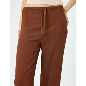 Beli Bağcıklı Yüksek Bel Bol Paça Pantolon 5SAL40050IK - KOTON - KAHVERENGİ - S