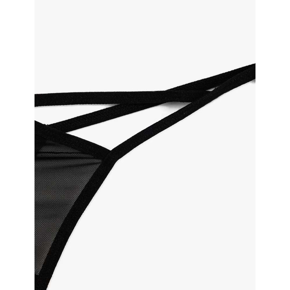 Transparan Tül String Külot 5SLK30028MK - KOTON - SİYAH - M