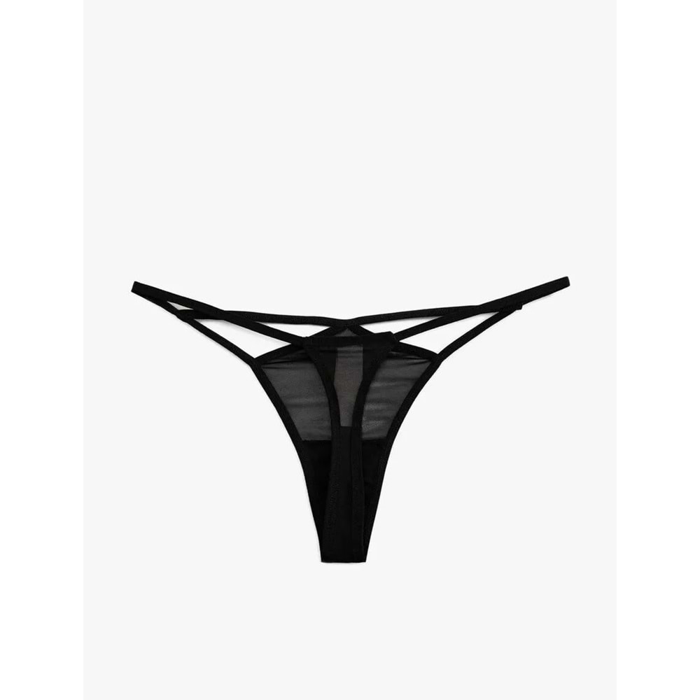 Transparan Tül String Külot 5SLK30028MK - KOTON - SİYAH - S