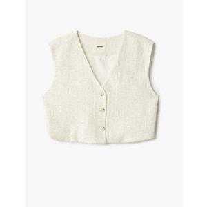 Düğmeli Crop Blazer Yelek 5SAK20031PW - KOTON - BEJ - 42