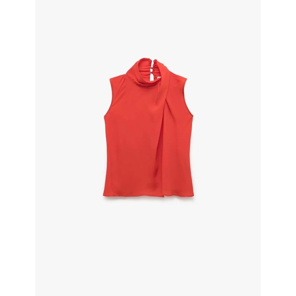 Dik Yaka Kolsuz Krep Bluz 5SAK60275UW - KOTON - KIRMIZI - 42