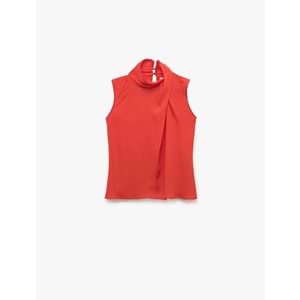 Dik Yaka Kolsuz Krep Bluz 5SAK60275UW - KOTON - KIRMIZI - 42