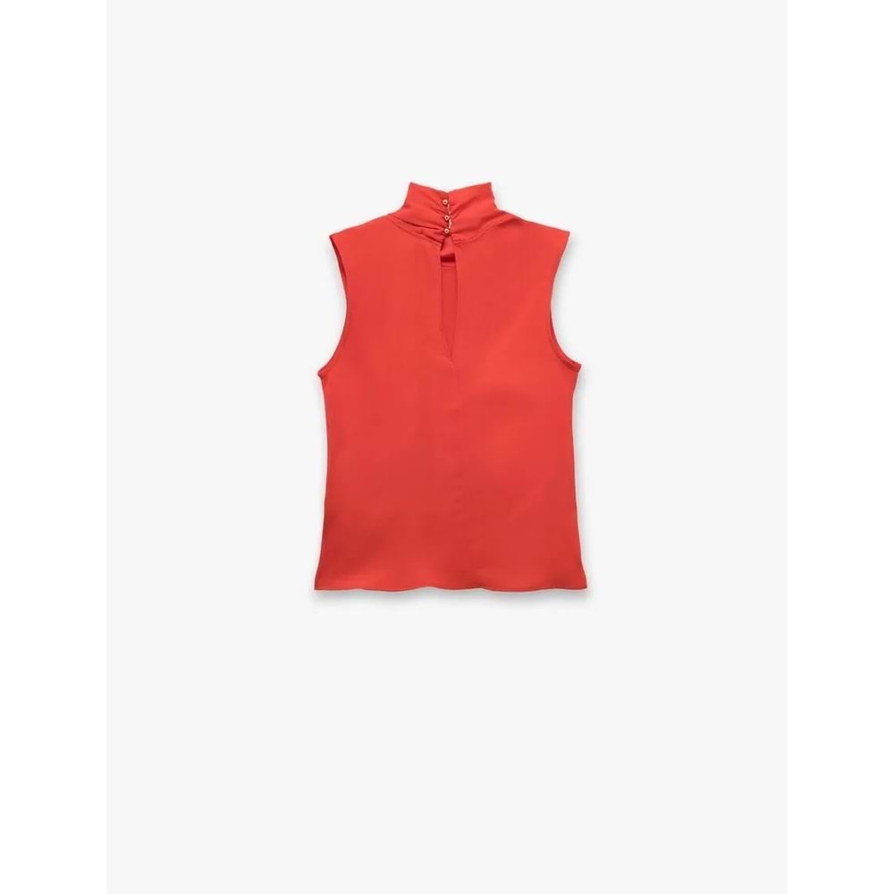Dik Yaka Kolsuz Krep Bluz 5SAK60275UW - KOTON - KIRMIZI - 42