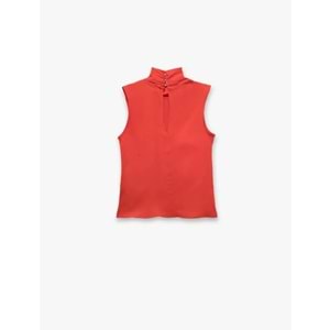 Dik Yaka Kolsuz Krep Bluz 5SAK60275UW - KOTON - KIRMIZI - 42
