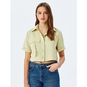 Cep Detaylı Crop Gömlek 5SAK60261PW - KOTON - YEŞİL - 40