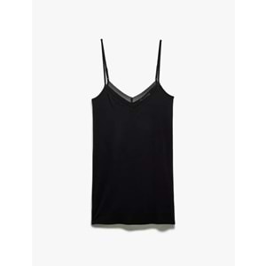 Kolsuz V Yaka Gecelik - KOTON - SİYAH - S