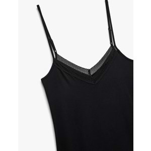 Kolsuz V Yaka Gecelik - KOTON - SİYAH - S