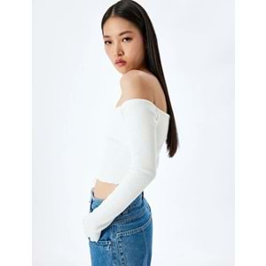 Crop Uzun Kollu Tişört 5SAL10451IK - KOTON - EKRU - S