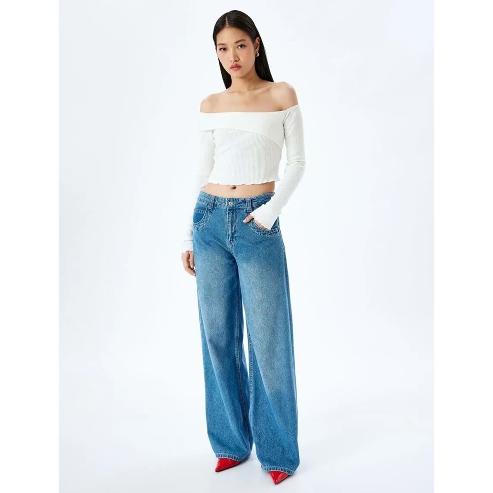 Crop Uzun Kollu Tişört 5SAL10451IK - KOTON - EKRU - S