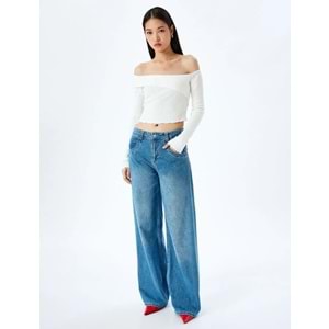 Crop Uzun Kollu Tişört 5SAL10451IK - KOTON - EKRU - S